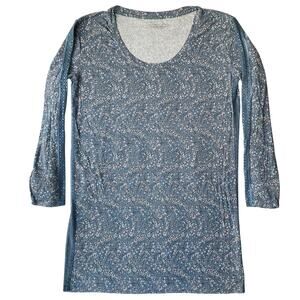 Victoria’s Secret Women Long Sleeve Floral Blouse Size S, Blue,Sheer Lace Detail